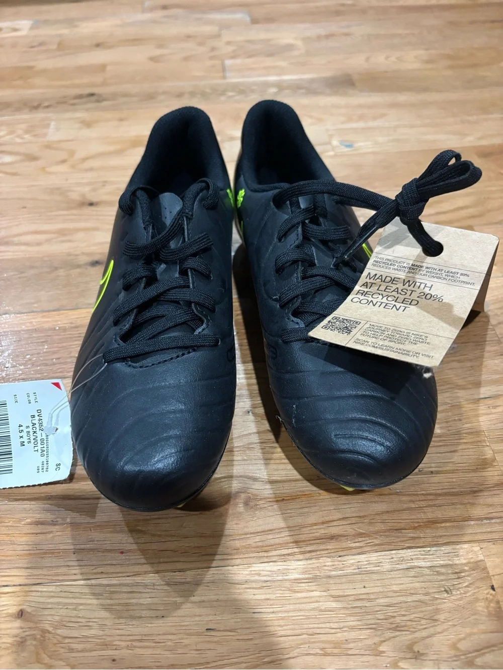 Nike Kids Black Athletic Shoes with Neon Yellow Swoosh